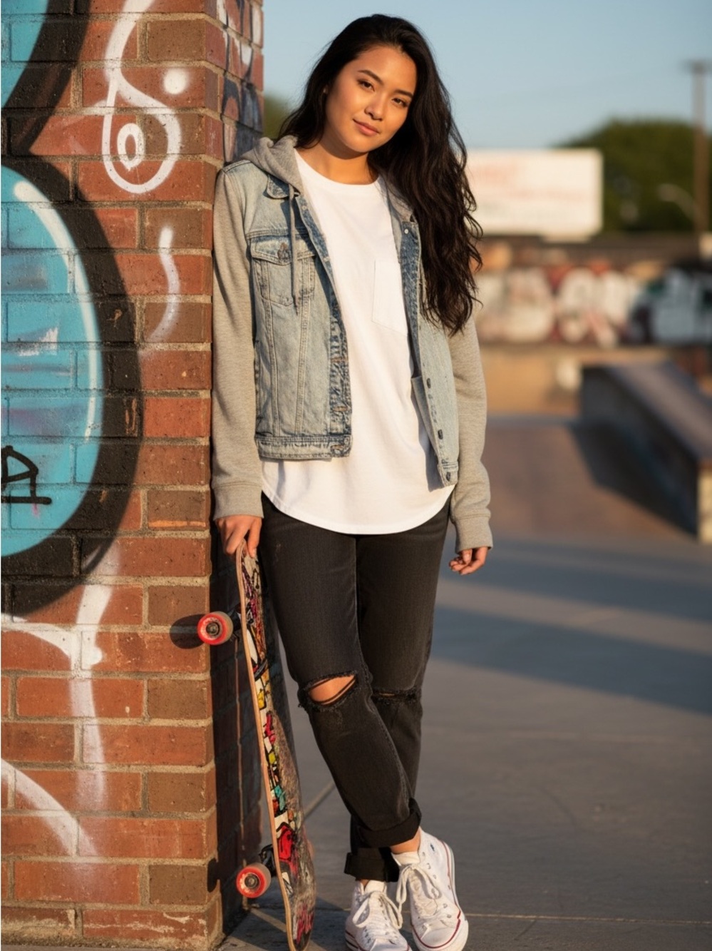 Aeropostale Light Blue Denim & Gray Hoodie Boyfriend Jacket
